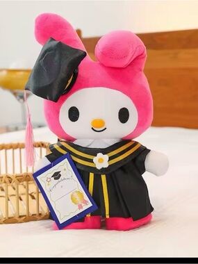 My Melody 10” Plush in Bright Pink with Black Graduation Robe
